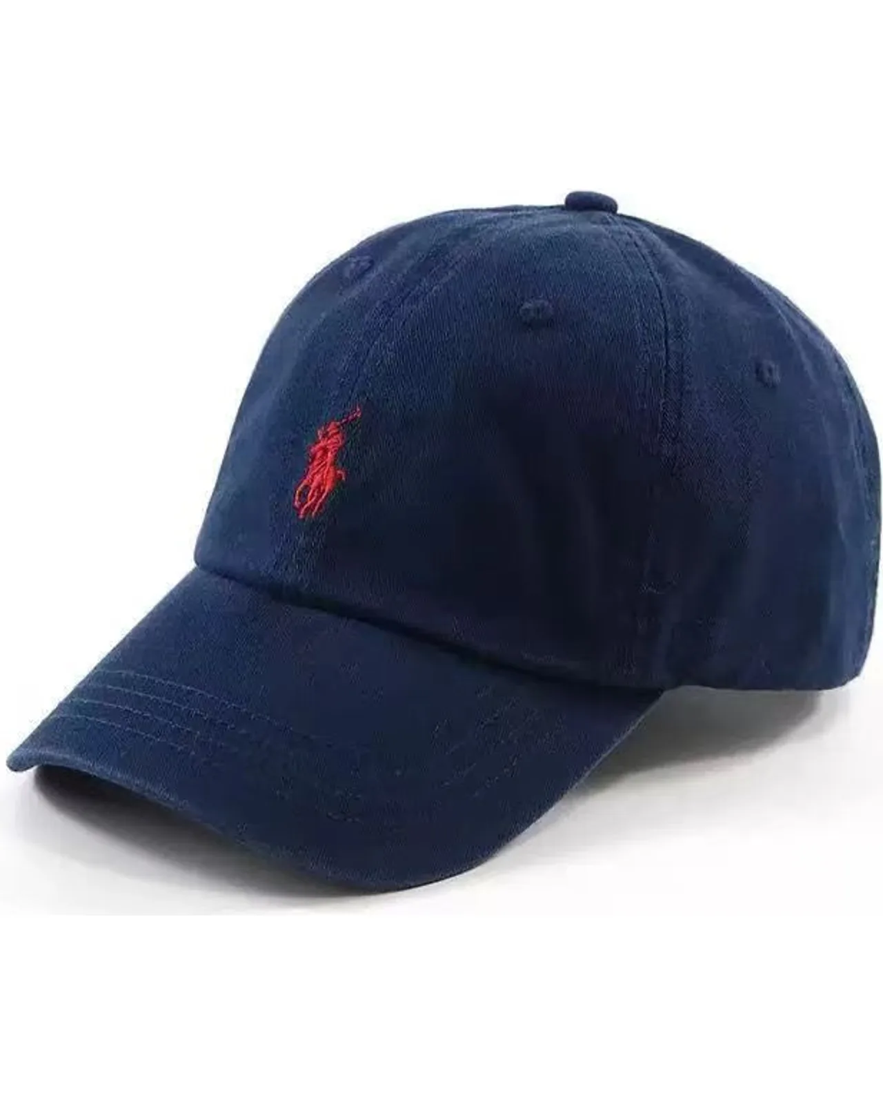  Boné Ralph Lauren Azul com Símbolo Vermelho numa prateleira iluminada